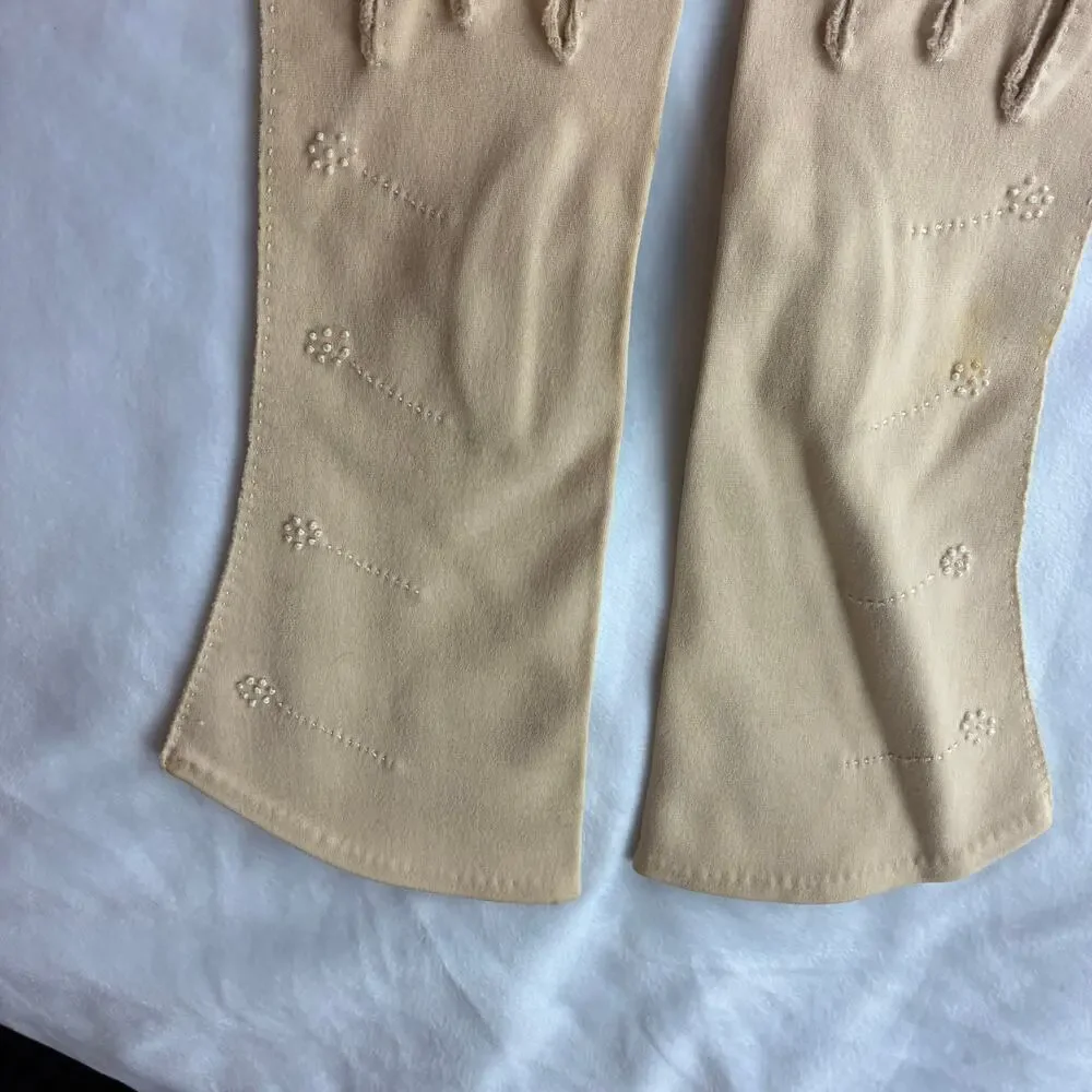 Dawnelle Vintage Ladies 6 Gloves 100% Double Woven Cotton Mid Length Fawn READ